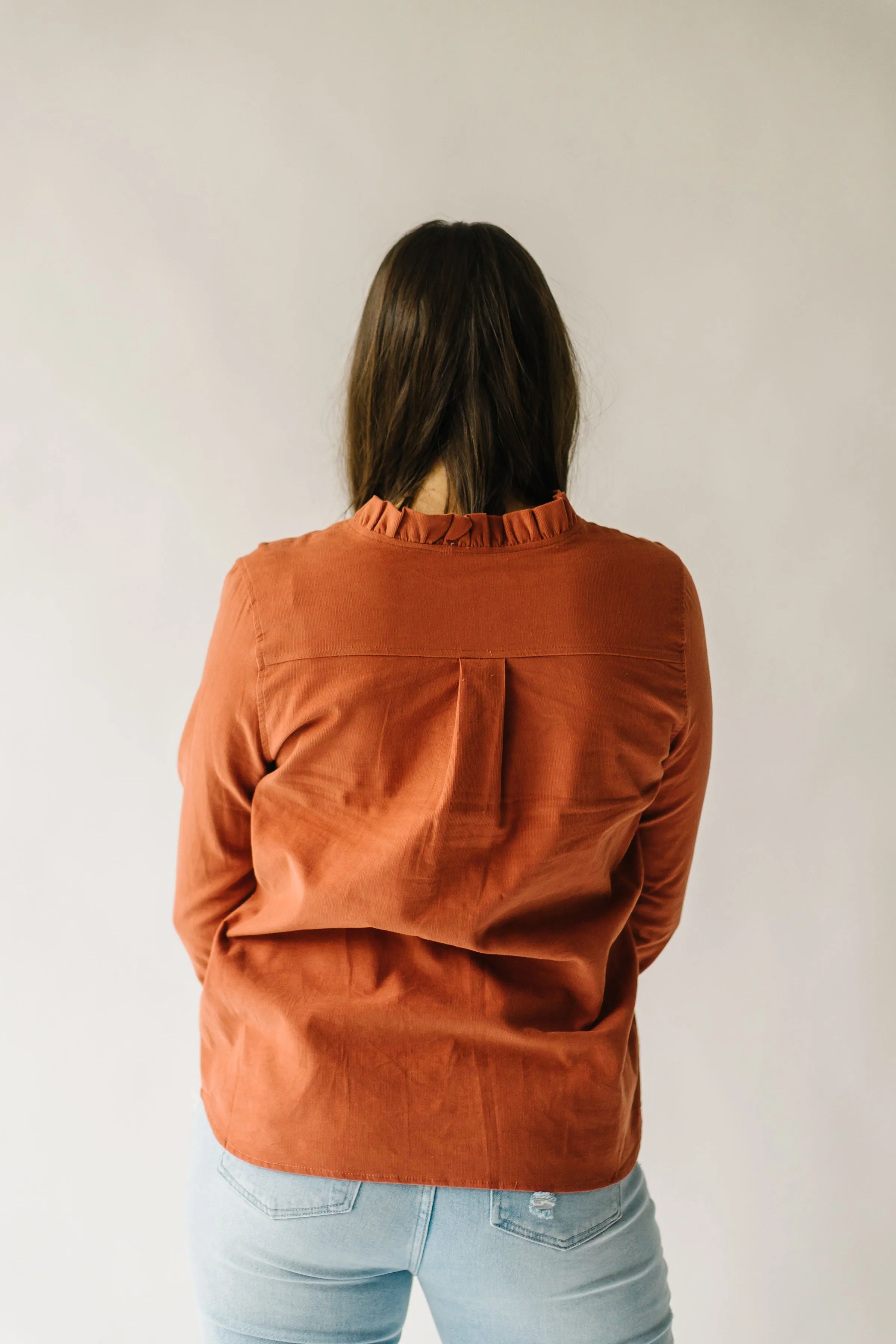 The Alexia Ruffle Collar Shacket in Rust