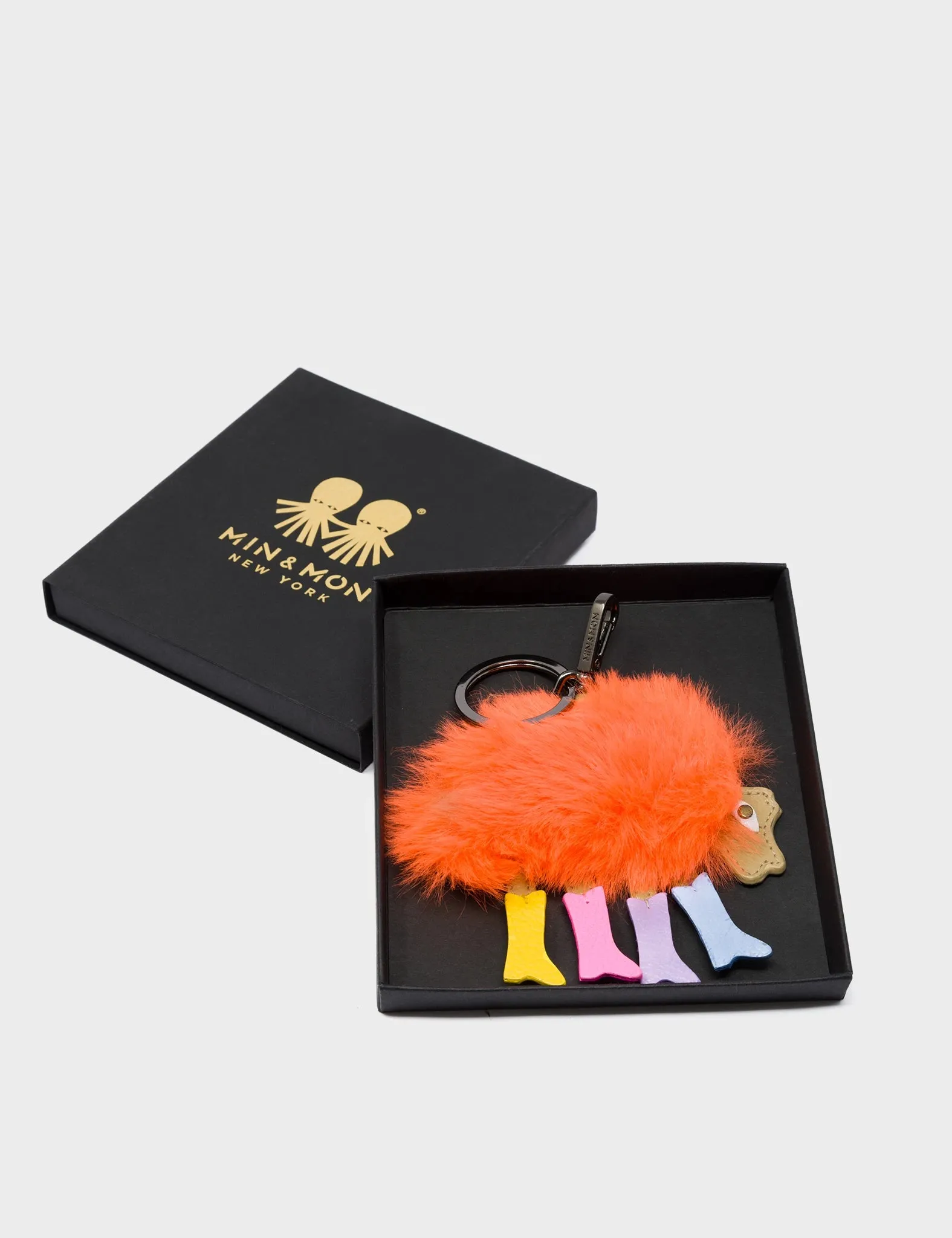 Wolf In Heels Charm - Orange Synthetic Fur and Multicolored Boots Keychain